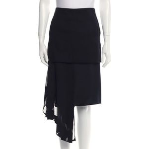 Black asymmetrical tibi midi skirt with sheer detail